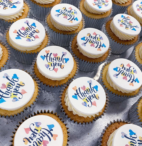 cupcakes with a thank you edible topper made in the north east of england.