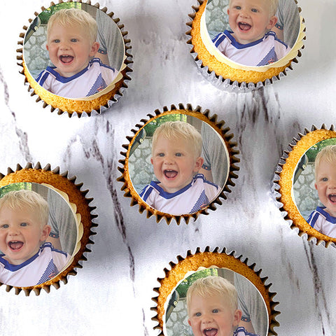 Personalised buttercream cupcakes with edible photo for cupcake gift boxes and birthdays