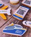 SHIP AND PLANE SHAPED BISCUITS FOR HAYS TRAVEL WITH QR CODE