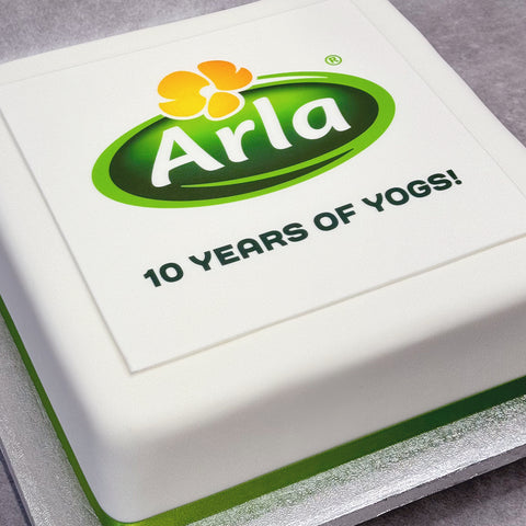 CELEBRATION CAKE WITH COMPANY LOGO AND MESSAGE FOR ANNIVERSARY