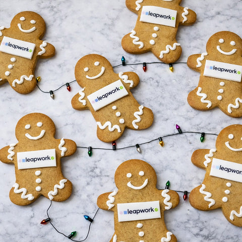 GINGERBREAD MEN WITH COMPANY LOGO FOR WORKPLACE EVENTS AND EMPLOYEE TREATS. 