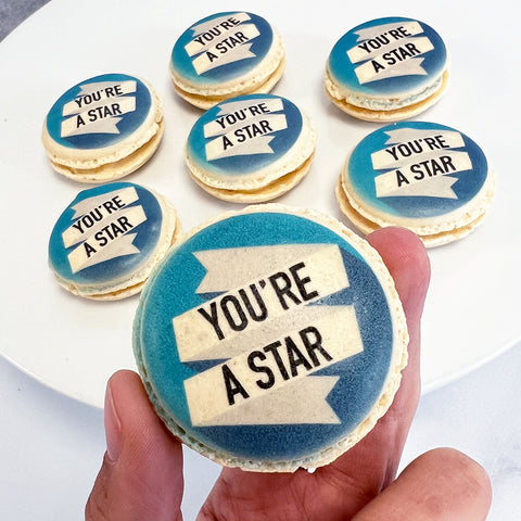 macarons with "you're a star" printed onto them for employee appreciation