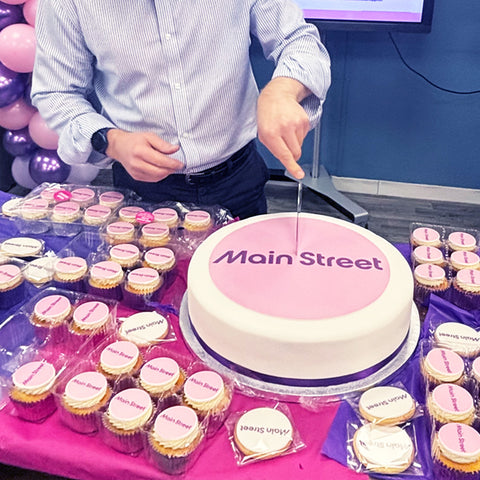SPONGE CAKE WITH BRANDED IMAGE EDIBLE PRINT FOR CORPORATE CELEBRATIONS