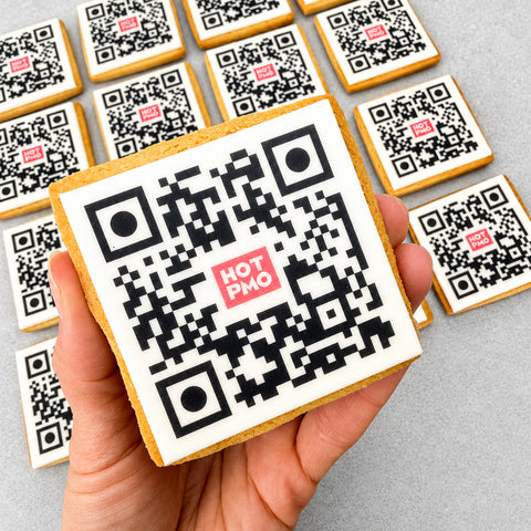 BISCUITS WITH EDIBLE ICED QR CODE PRINTED ONTO THE ICING FOR EVENTS AND WORKPLACES