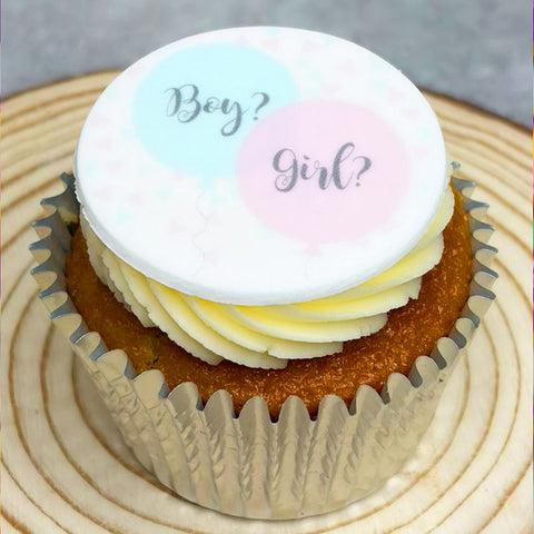 GENDER REVEAL CUPCAKE GIFT BOX WITH PINK OR BLUE ICING - UK DELIVERY