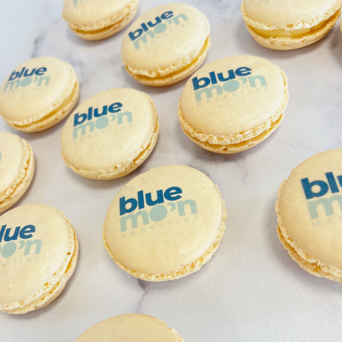company branded logo macarons at an event