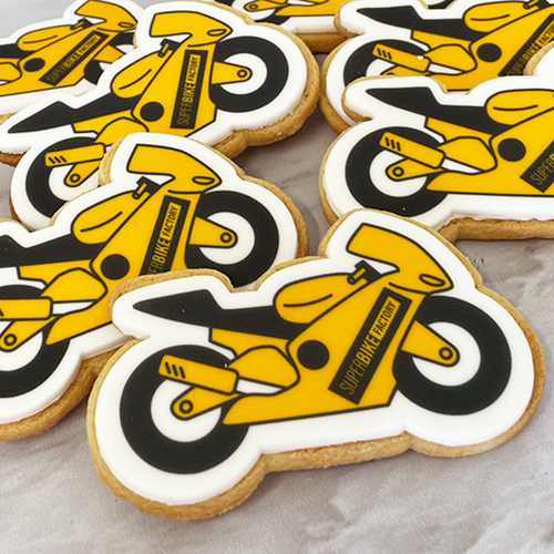 motor bike logo printed biscuits order at print cakes