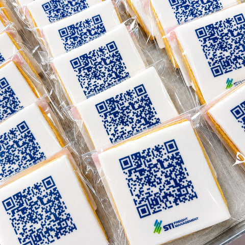 QR CODE BISCUITS WITH COMPANY LOGO INDIVIDUALLY WRAPPED FOR EVENTS