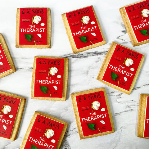 book cover biscuits - rectangle shape with bright edible print. 