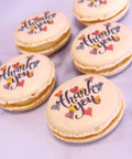 thank you macarons with thank you printed onto them for a gift