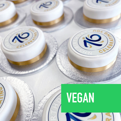 VEGAN CELEBRATION CAKES PRINTED WITH COMPANY LOGO DESIGN.