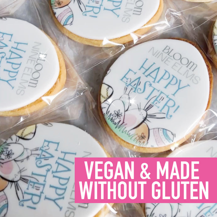 vegan easter egg logo biscuits - employee treats