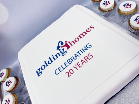 VEGAN SQUARE BRANDED CAKE with cupcakes and personalised design. SHOP PRINTCAKES.CO.UK