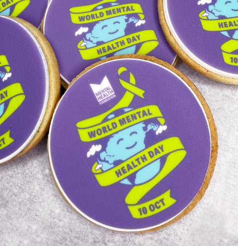 BISCUIT FOR WORLD MENTAL HEALTH DAY SHOWING LOGO AND 10TH OCTOBER DATE