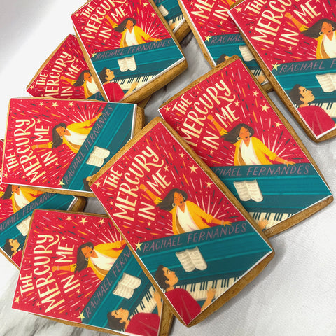book launch biscuits with edible book cover icing print