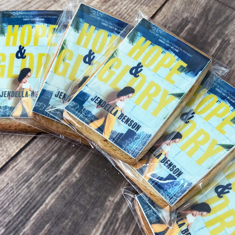 individually packaged iced biscuits with edible print for book launch