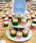 cupcakes for company event in ondon - mix of edible designs on cupcake tower