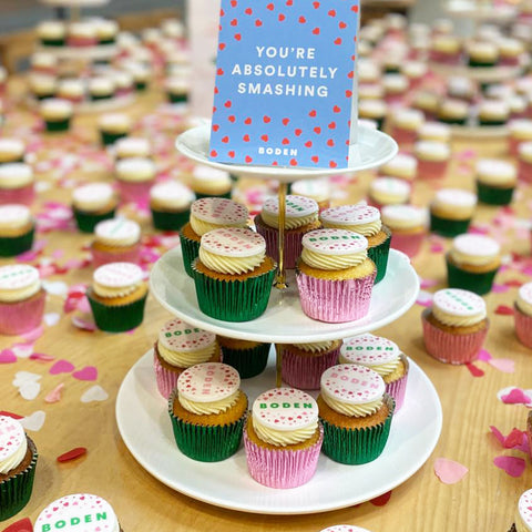 cupcakes for company event in ondon - mix of edible designs on cupcake tower