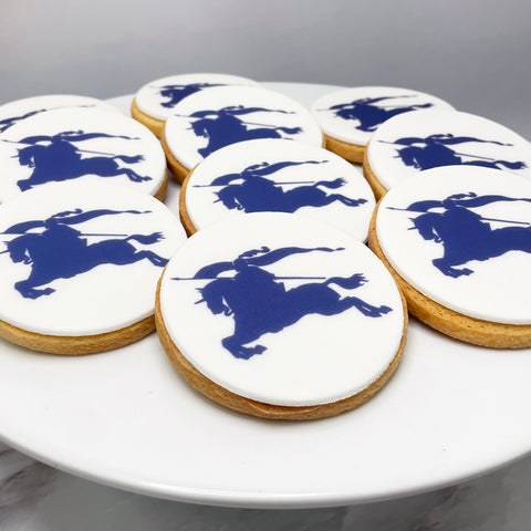 large logo biscuits with the burberry logo printed onto icing
