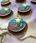 photo upload personalised cupcake with happy birthday message and photo. Chocolate flavour.