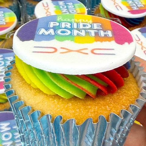 rainbow cupcakes for pride month with logo