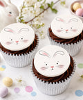 Easter Bunny chocolate cupcakes with buttercream and edible bunny toppers for Easter gifts and workplace treats