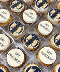 happy engagement cupcakes with edible image toppers ready to be delivered via courier