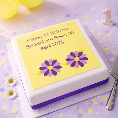 square celebration cake with bespoke edible image - delivery uk wide
