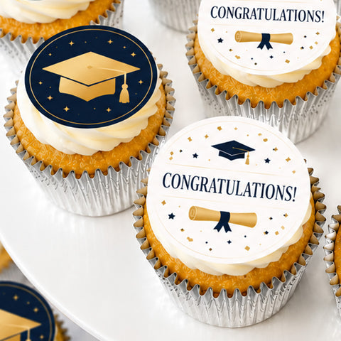 Graduation cupcakes gift box from Print Cakes with graduation hat design and congratulations message