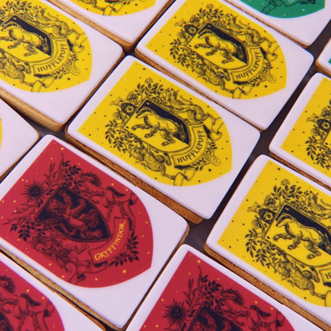 rectangle biscuits with book graphics printed onto icing.
