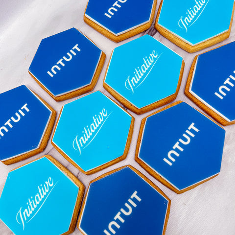 branded logo biscuits in hexagon shape