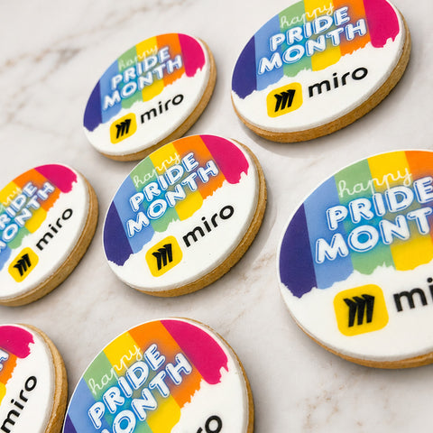 branded biscuits with edible iced pride month design