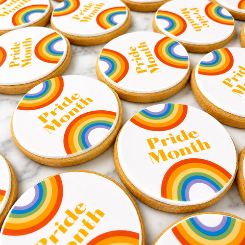 pride month message biscuits with rainbow design