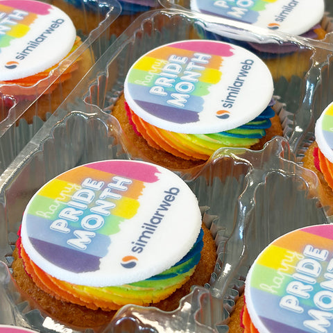 pride month rainbow branded cupcakes - add your logo