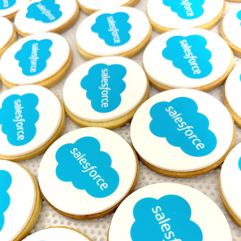 printed biscuits with salesforce logo on bakery tray