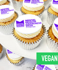 vegan cupcakes for Mental health awareness with in may with official logo design for work place event