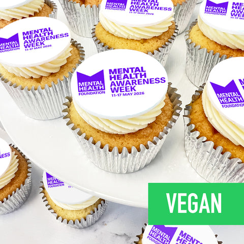vegan cupcakes for Mental health awareness with in may with official logo design for work place event