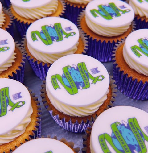 world mental health day branded cupcakes