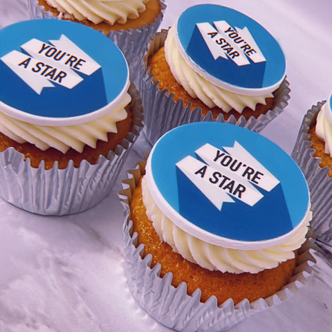 cupcakes with "you're a star" message on top. perfect for employee gifts and well done gifting. UK delivery
