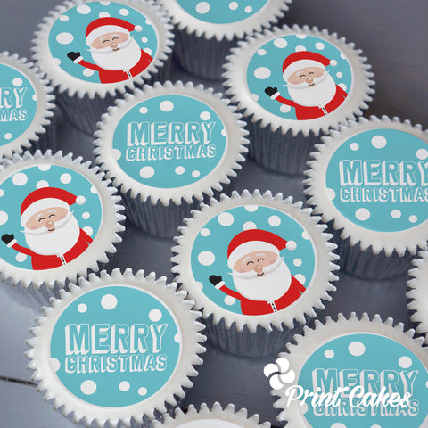 Merry christmas cupcake gift box with Santa printed on top