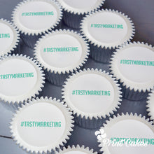 Printed message cupcakes for corporate events and promotions.