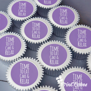 Time to eat cake and relax, printed cupcakes delivered in the UK