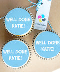 personalised cupcakes with an edible well done message