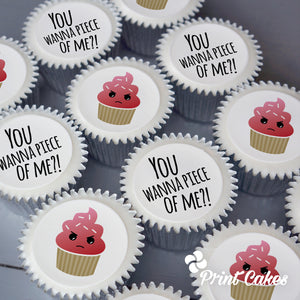 Funny "you wanna piece of me?!" printed cupcake gift box