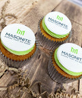 coloured buttercream logo cupcakes