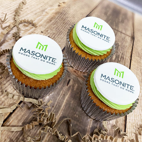 coloured buttercream logo cupcakes