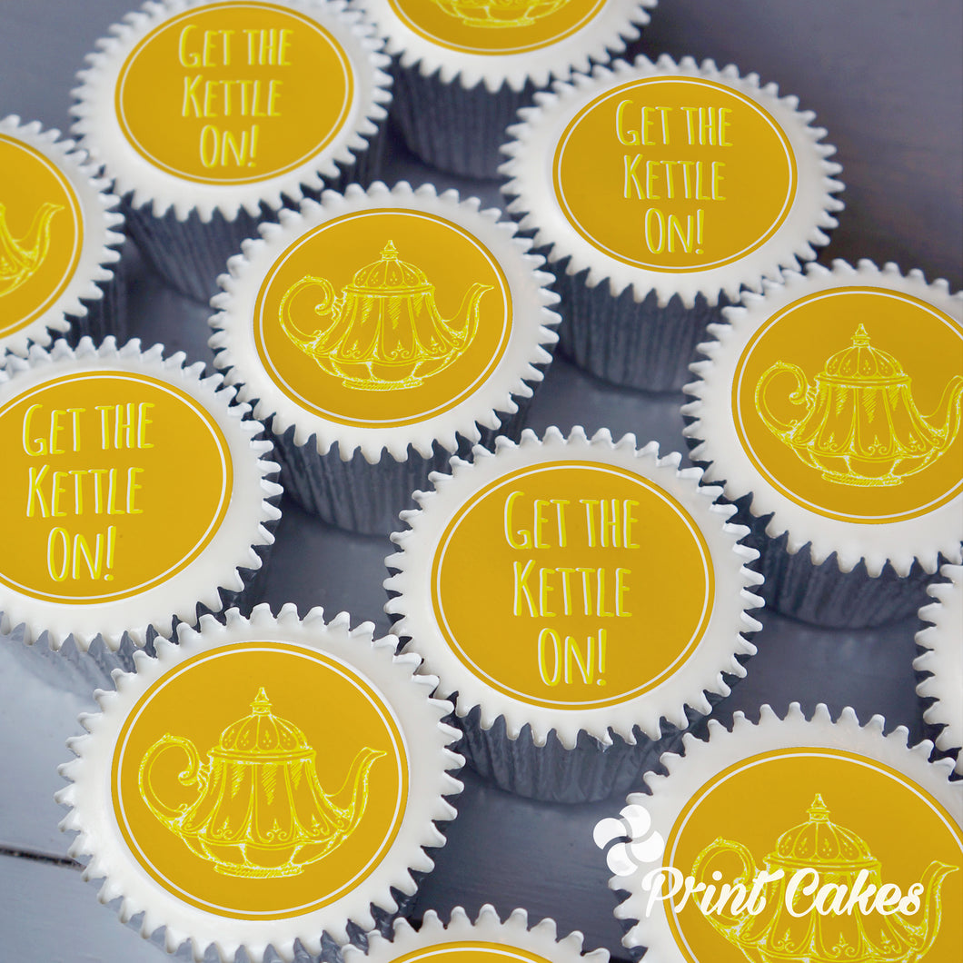 Get the kettle on printed cupcakes toppers