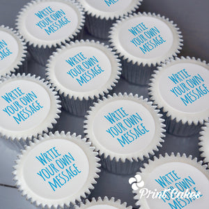 Cupcakes with persoanlised message printed on top. Delivered in the UK