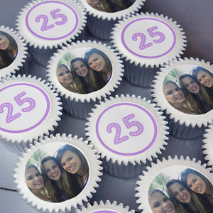 Cupcakes with uploaded edible photos and number for birthdays and anniversary's